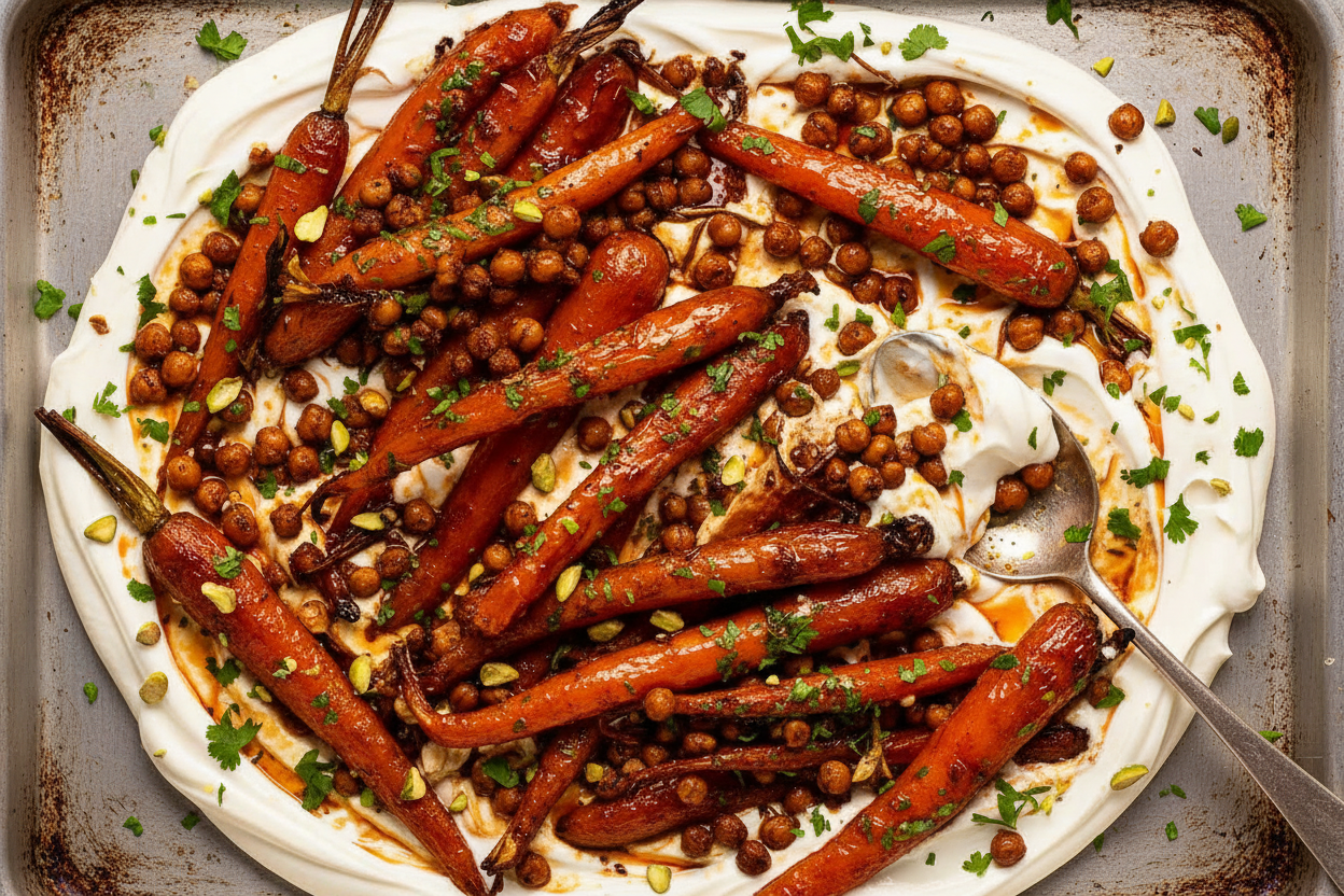 Spicy Maple Carrots with Crispy Chickpeas