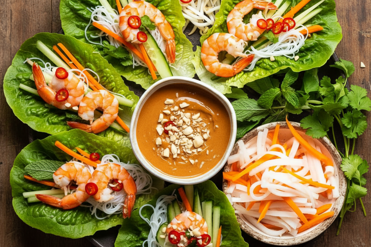 Vietnamese Lettuce Wraps with Peanut Dip